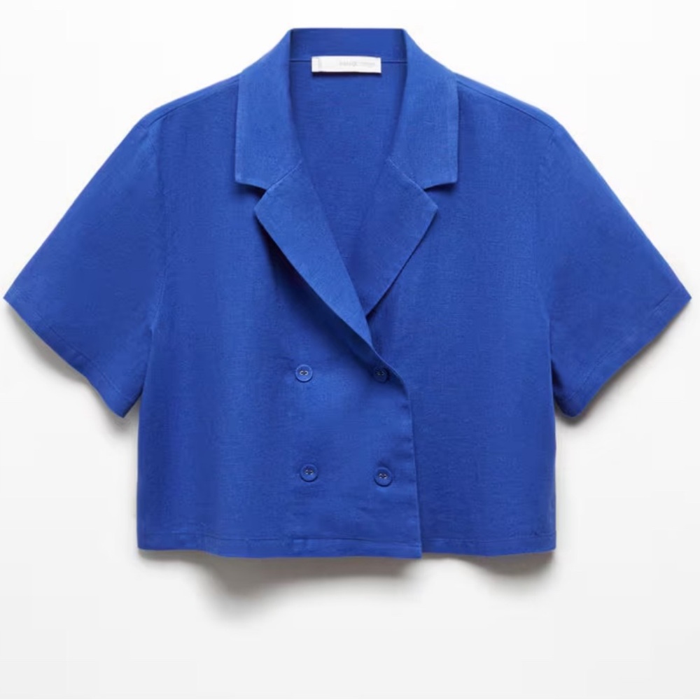 MANGO Short Sleeve Linen Blend Shirt
